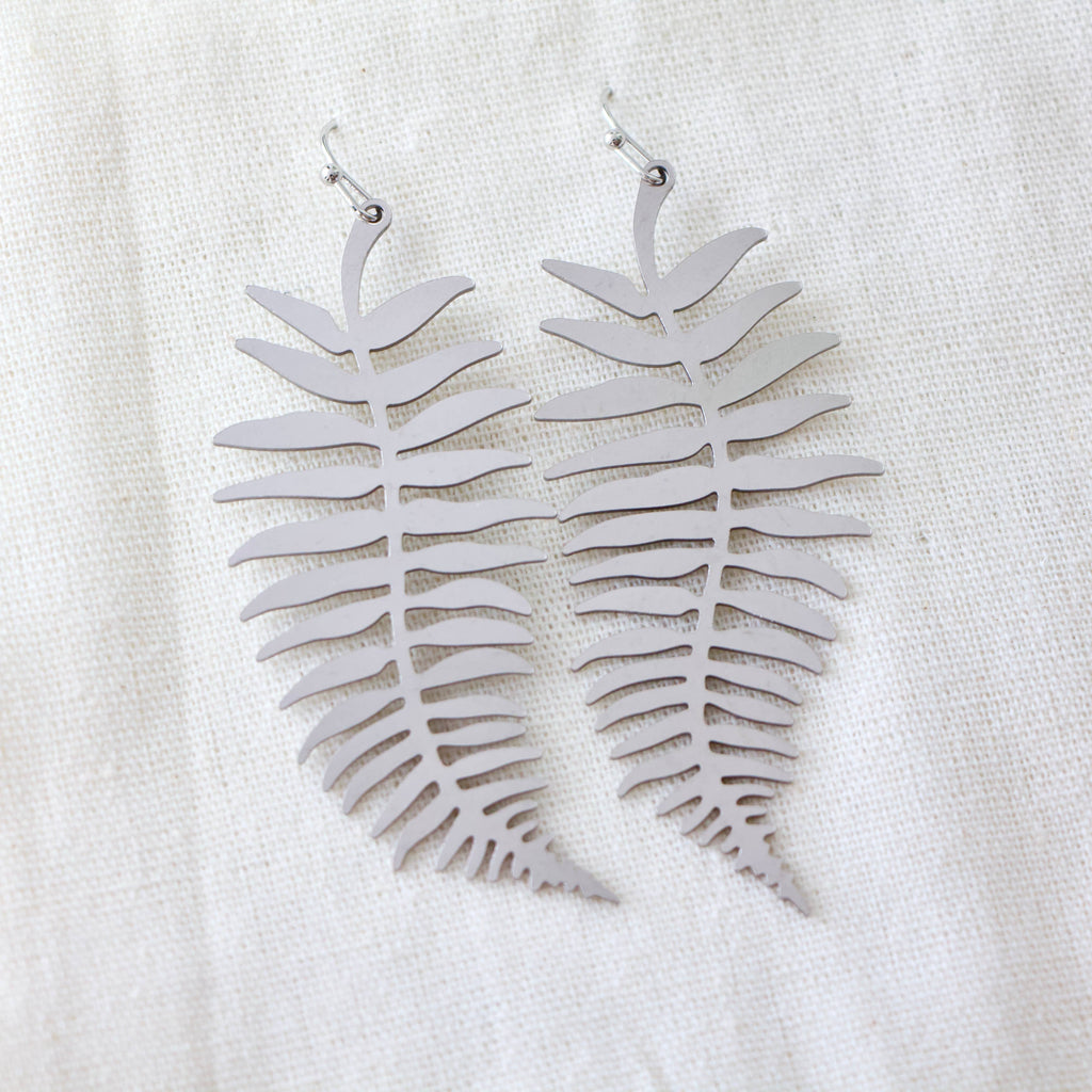 Brass Fern Leaf Earrings: Silver