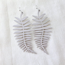Brass Fern Leaf Earrings: Silver