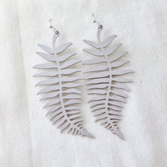 Brass Fern Leaf Earrings: Silver