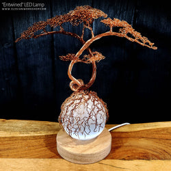 USB LED Lamp Copper Wire Entwined Bonsai Tree on Selenite