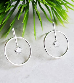 Silver Circle with Bar CZ Studs- Clear