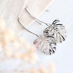 Monstera Drop Earrings - Silver