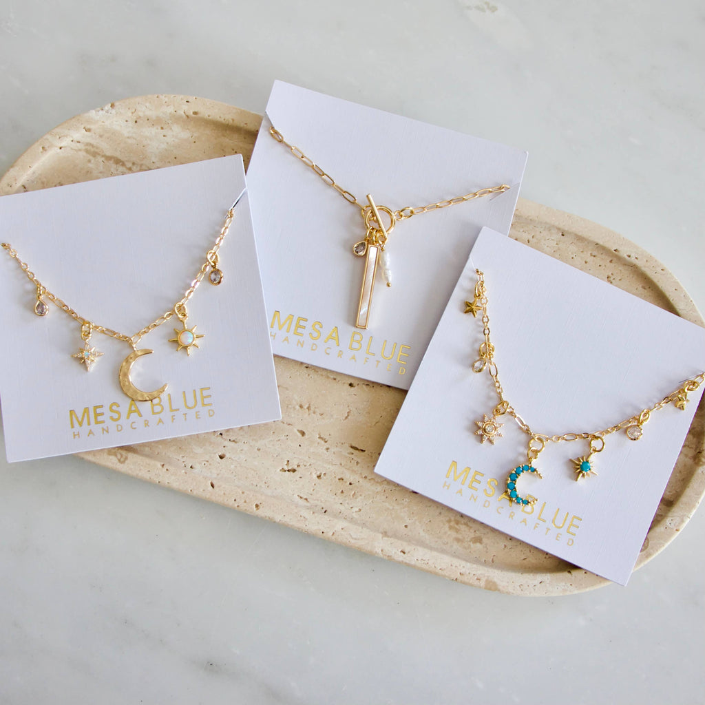 CZ, Mother of Pearl, Freshwater Pearl,Charm Toggle Necklace 