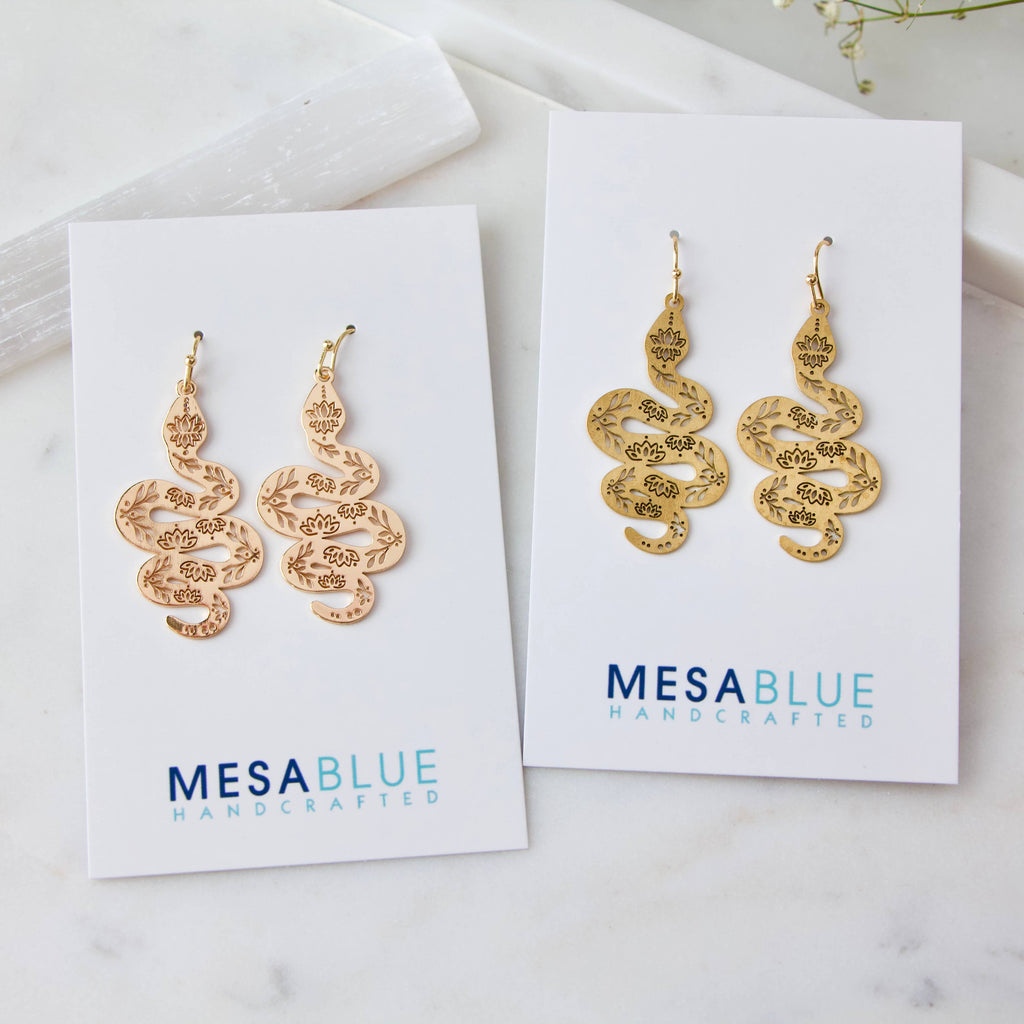 Lotus Snake Earrings: Gold Plated