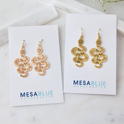 Lotus Snake Earrings: Gold Plated