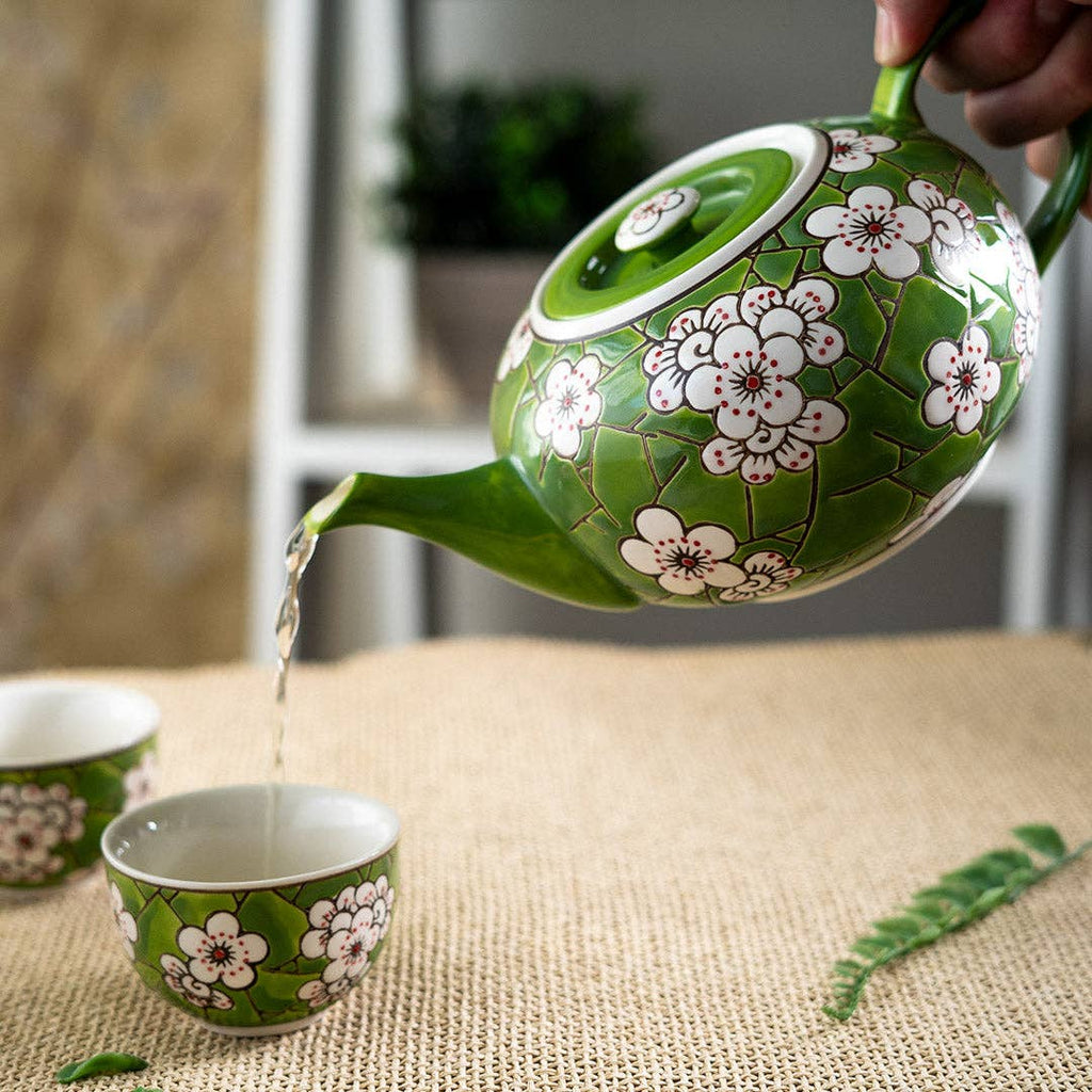 Ume Plum Blossoms Green Tea Set 26oz Tea Pot with 2 Cups (1/8)