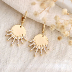 CZ  Pave Starburst Huggie Hoop Earrings