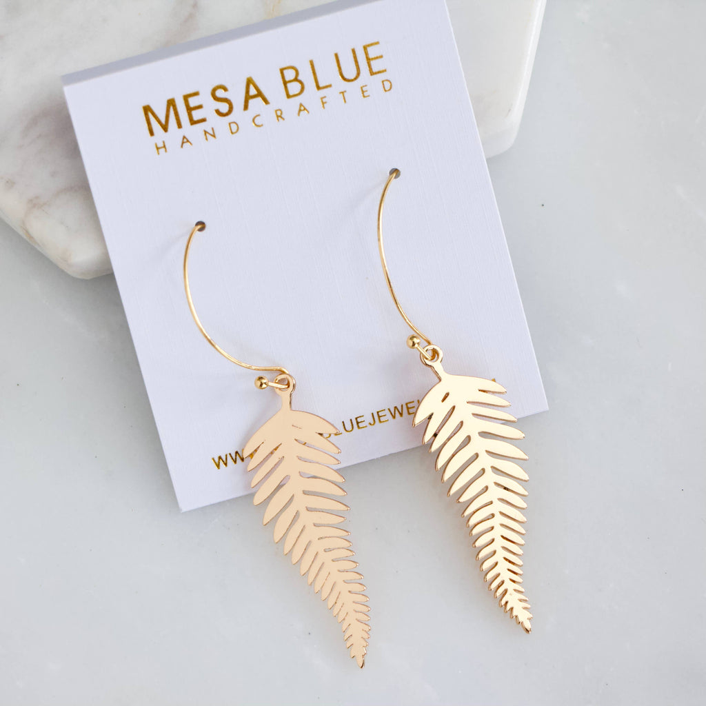 Gold Fern Leaf Hoop Earrings