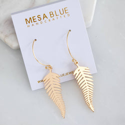 Gold Fern Leaf Hoop Earrings