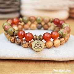 Unakite Jasper & Carnelian Bead Bracelets