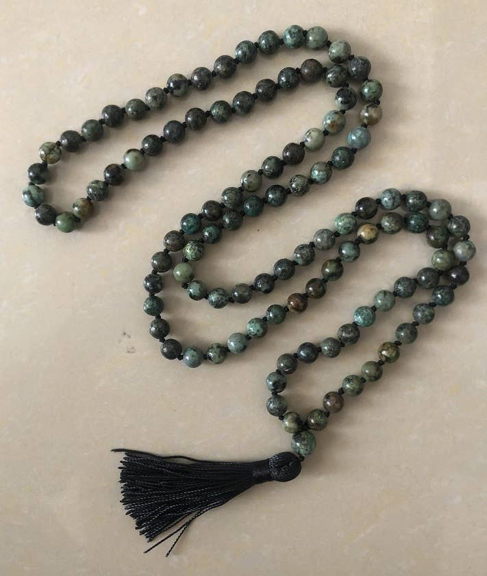 African Turquoise Knotted 108 Mala - Prayer Beads - 8mm