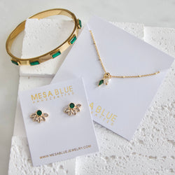 Mini Pearl and Emerald Drop Necklace