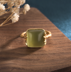 Golden Bambbo Over Jade Open Ring