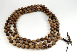 Gold Phoebe Wood Knotted 108 Bead Mala - Prayer Beads - 8mm
