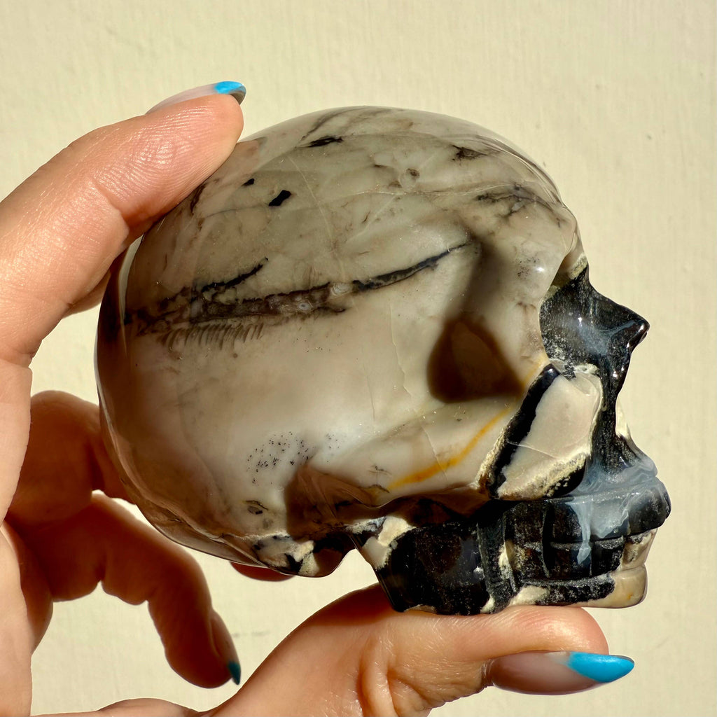 Druzy Volcano Agate Skull UV Reactive