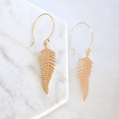 Gold Fern Leaf Hoop Earrings