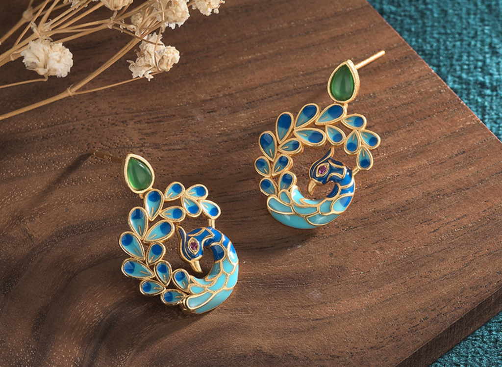 Enamel Peacock Stud Earrings
