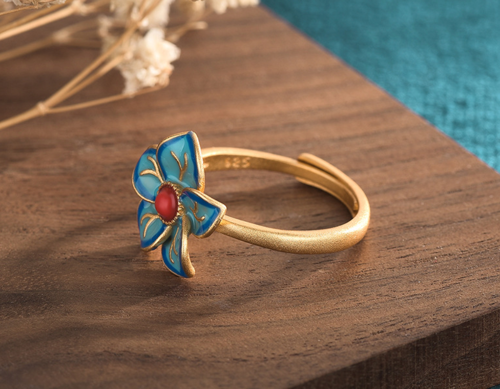 Enamel Flower Open Ring