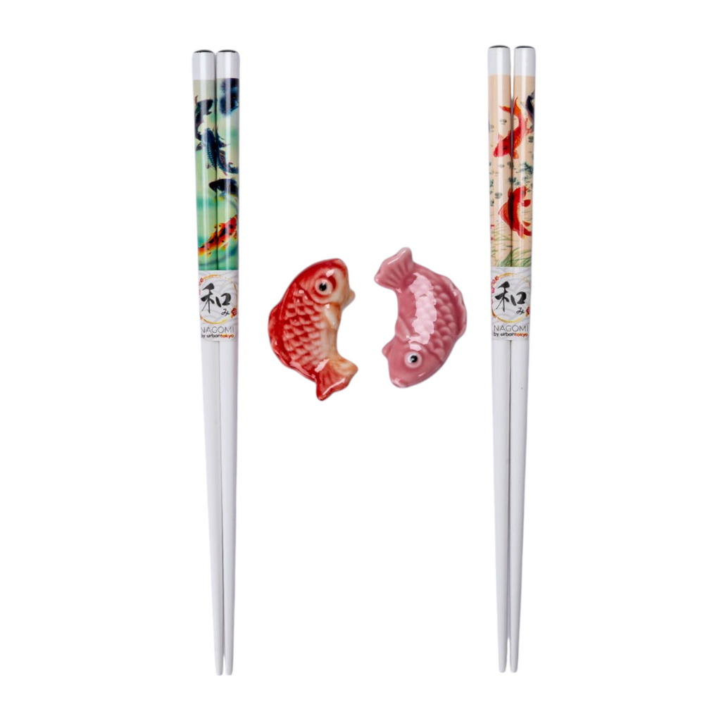 Japanese Koi Fish 2 Pair Chopsticks and Rests Set (1/100)