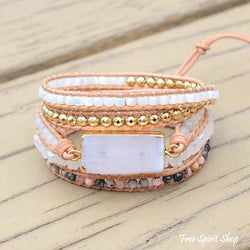 White Selenite & Rhodochrosite Wrap Bracelet