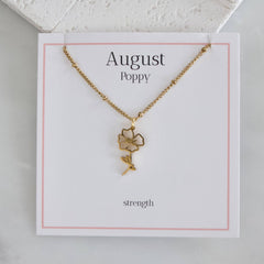 Birth Flower Necklaces - Waterproof: August - Poppy