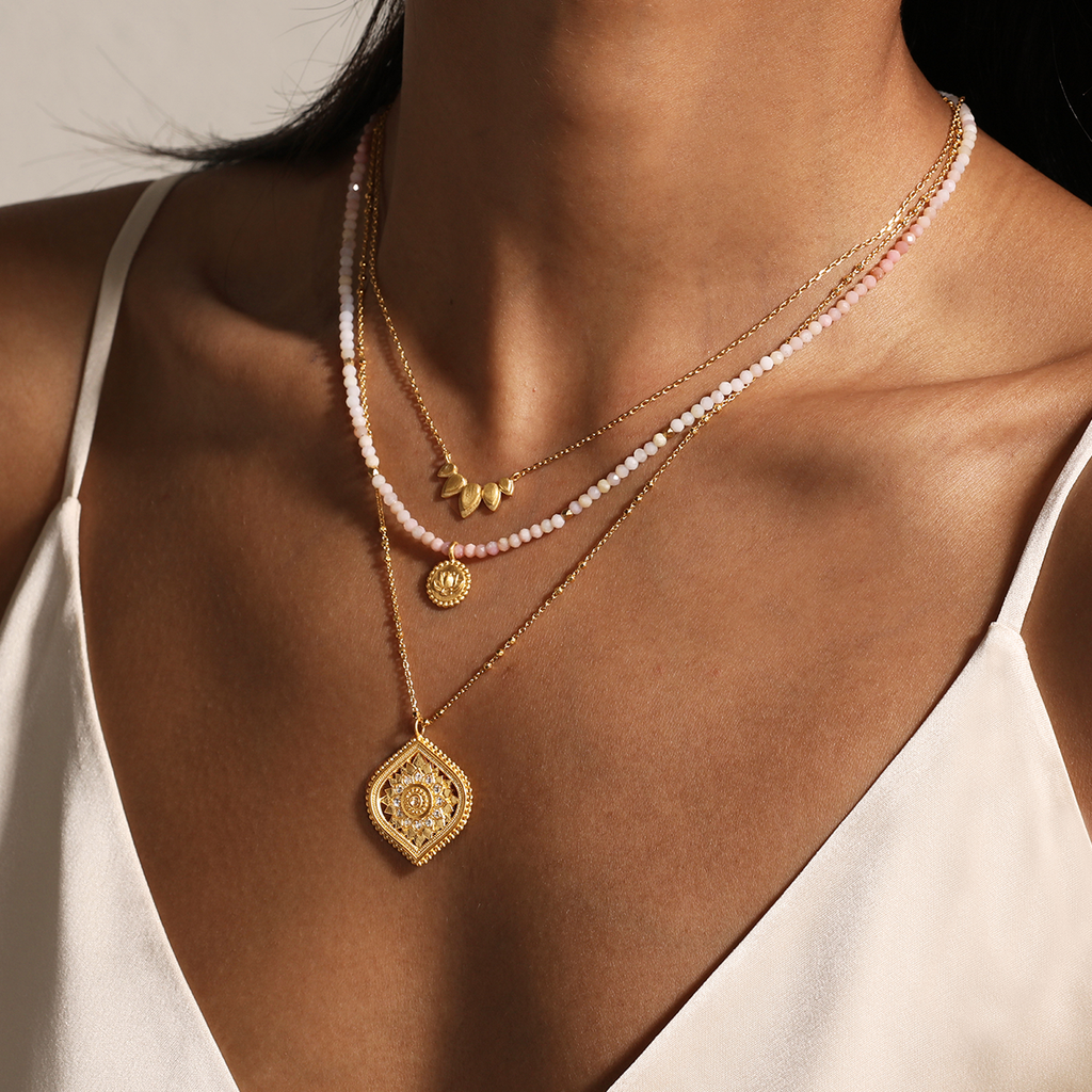 18” White topaz lotus medallion necklace