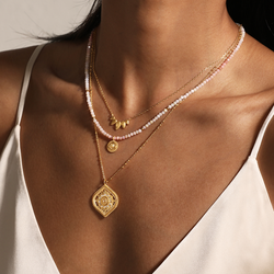 18” White topaz lotus medallion necklace