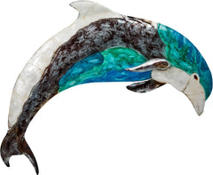 Blue Gem Dolphin Wall Art - Metal & Capiz