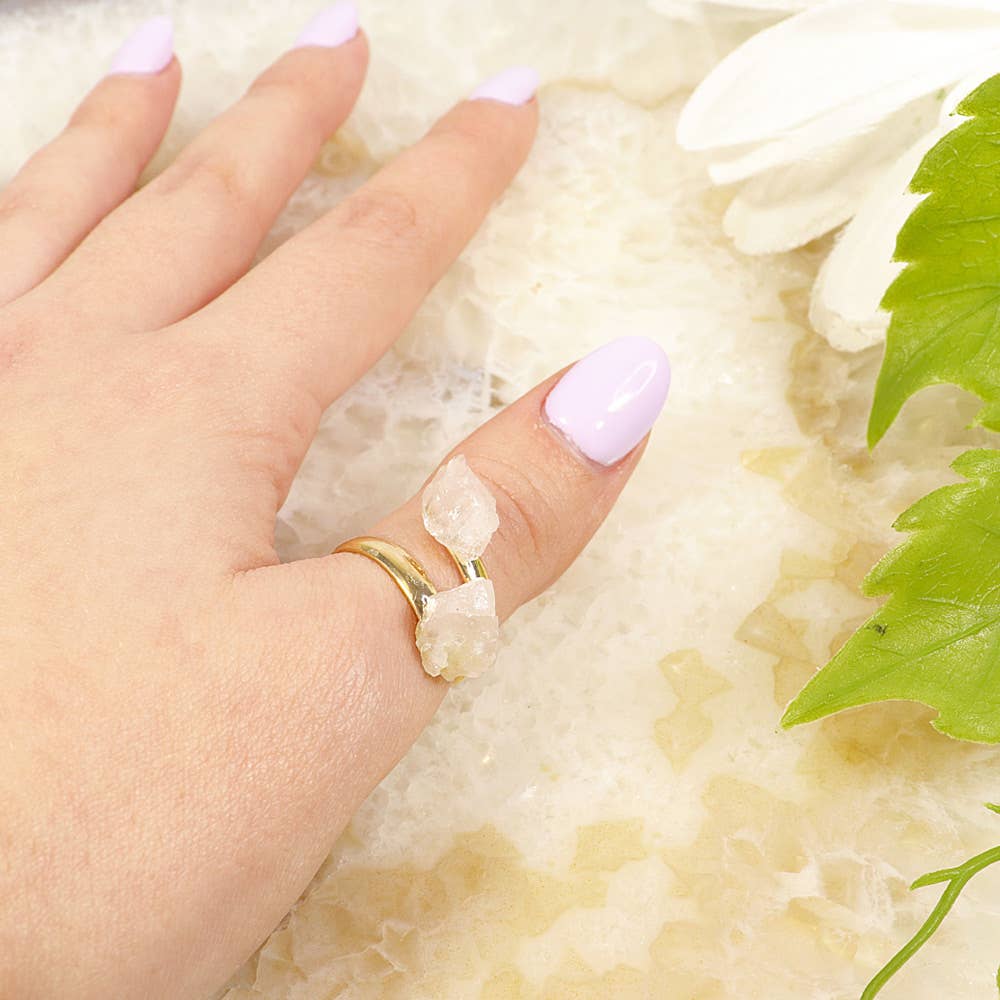 Rose Quartz Rings (Adjustable) - Rose Quartz Gold Plated