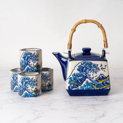 Great Wave Tea Set 20oz Tea Pot with 4 Hexagon Cups (4/8)