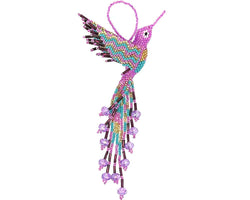 Beaded Hummingbird Figurine Seed Bead Fringe Dangle Ornament