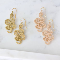 Lotus Snake Earrings: Gold Plated
