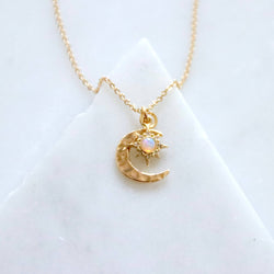 Opal Sun and Hammered Moon Necklace  