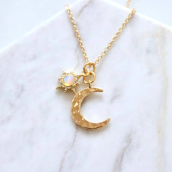 Opal Sun and Hammered Moon Necklace  