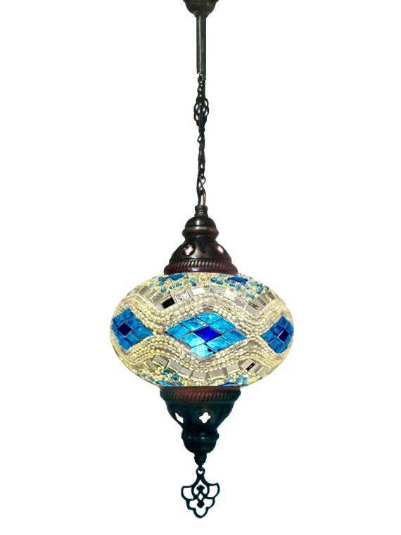 Turq/blue diamond pattern with Size 3 Globe Chandelier