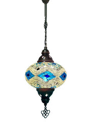 Turq/blue diamond pattern with Size 3 Globe Chandelier
