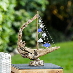 Driftwood Boat with Multi Color Recycled Bottles: Small 13