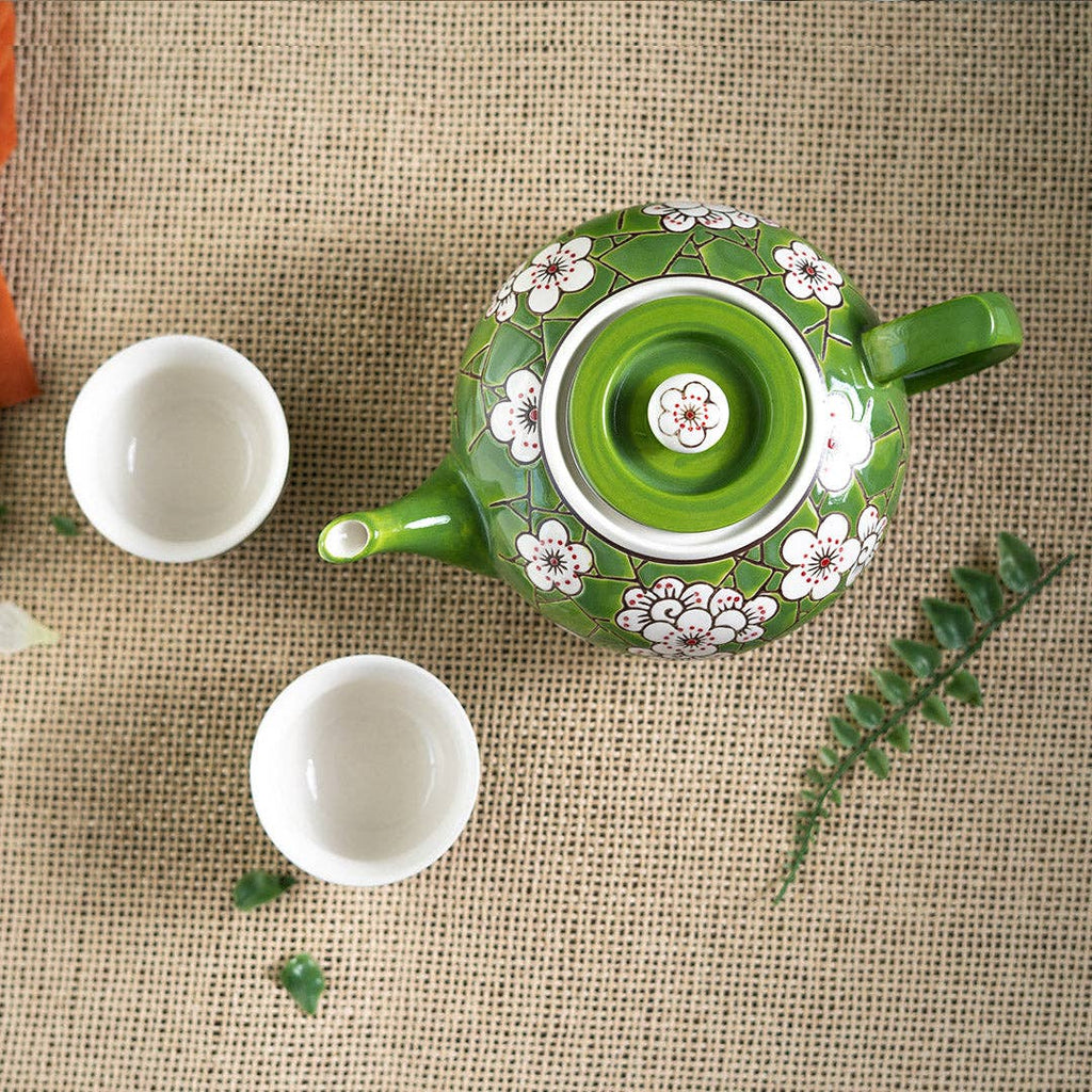 Ume Plum Blossoms Green Tea Set 26oz Tea Pot with 2 Cups (1/8)