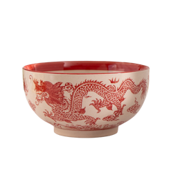 Red Dragon Bowl w/ Chopsticks, Spoon, Lid and Trivet Set