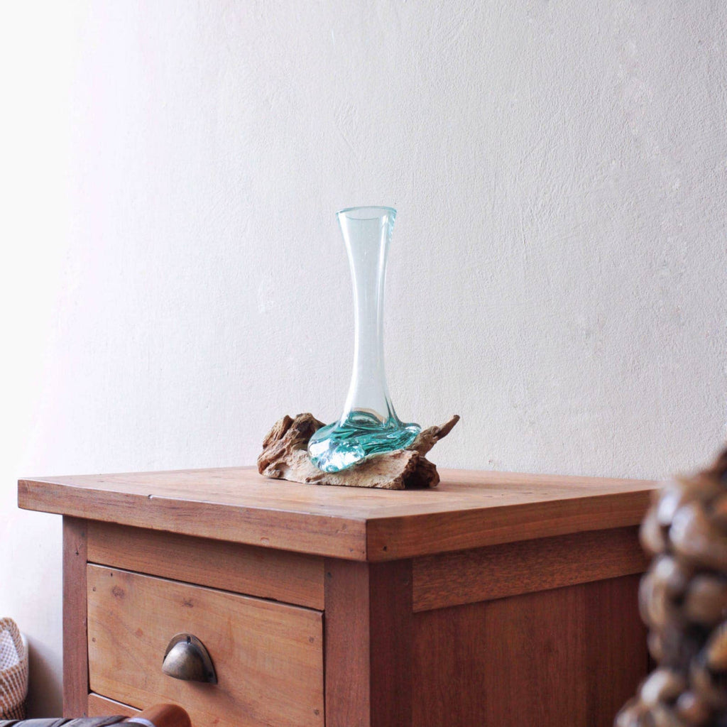 Glass on Whitewash Wood - Vase - Medium