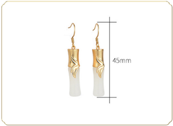 Gold Inlaid with Jade Earrings Bamboo Shape