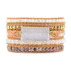 White Selenite & Rhodochrosite Wrap Bracelet