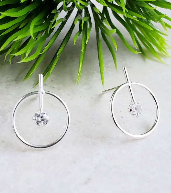 Silver Circle with Bar CZ Studs- Clear