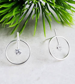 Silver Circle with Bar CZ Studs- Clear