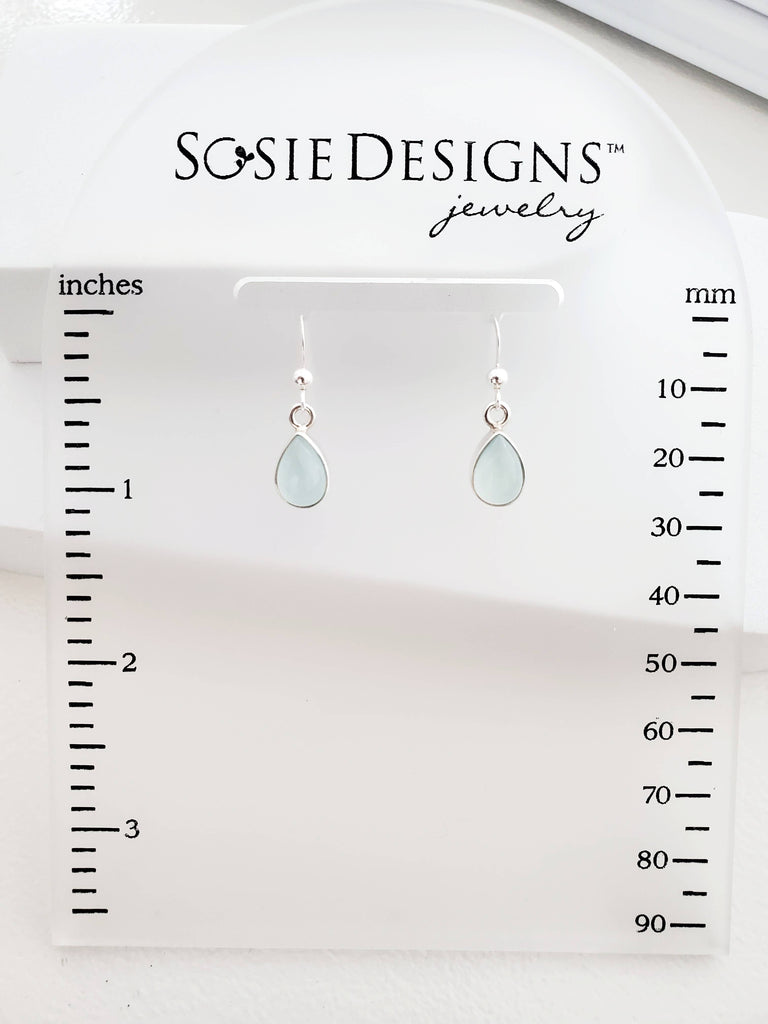Sterling Silver Bezeled Teardrop Earring - Aqua Chalcedony