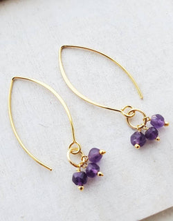 Vermeil Gold Marquis Cluster Earrings - Amethyst