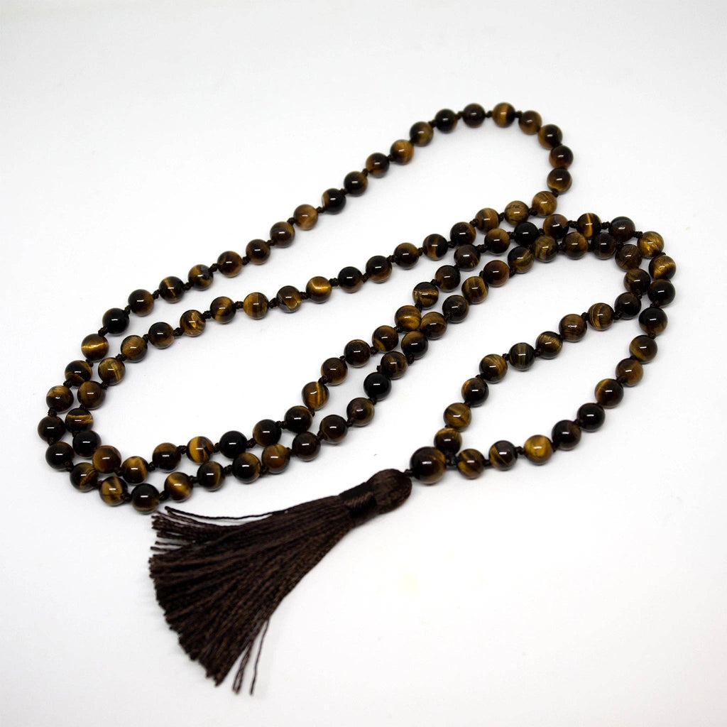 Tiger's Eye Knotted 108 Bead Mala - Prayer Beads - 8mm