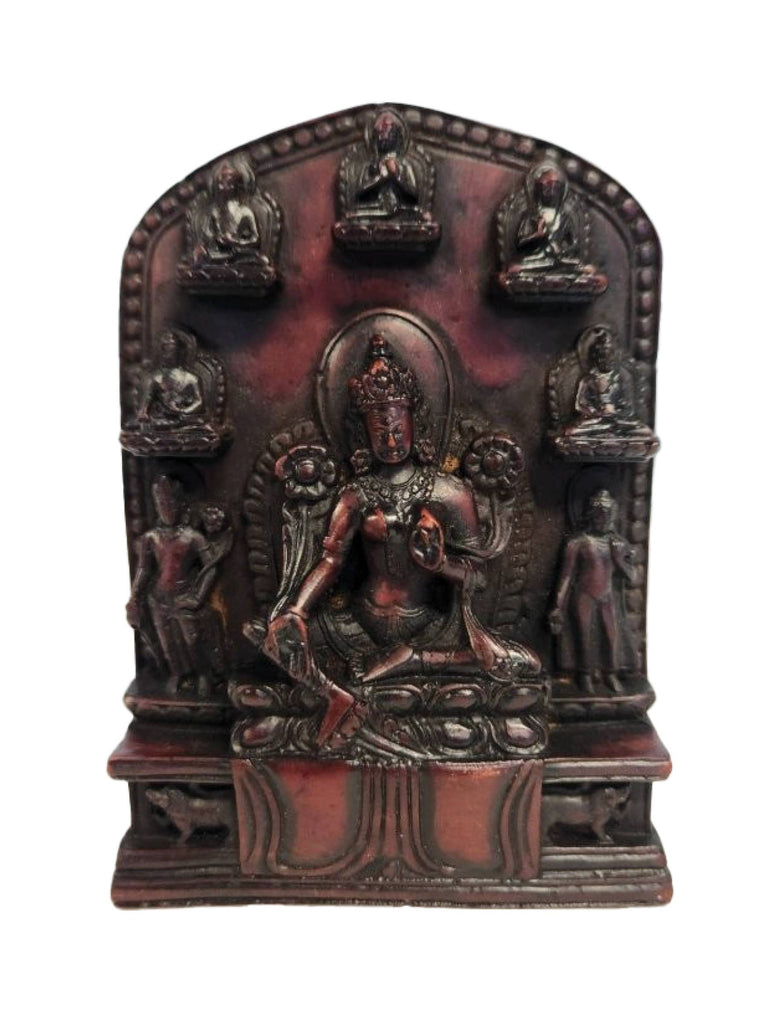 Tara Resin Statue with Pancha Buddhas: Natural / 4