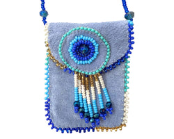 Suede Beaded Seed Bead Fringe Medicine Pouch Necklace Bag