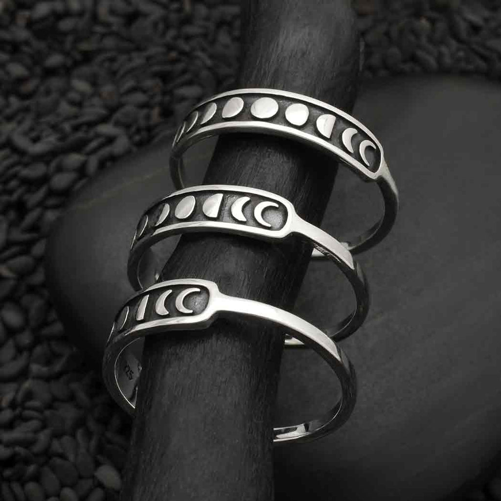 Sterling Silver or Bronze Moon Phases Ring: Recycled Sterling Silver / 11